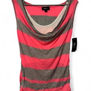 Iz Byer Vibrant Pink and Gray Striped Tank Top